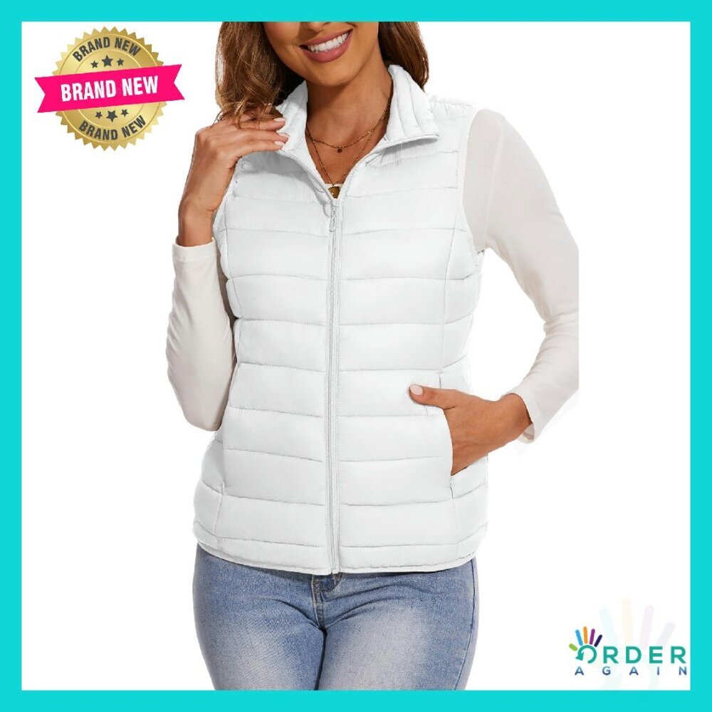 Lightweight Quilted Puffer Vest Sleeveless Stand Collar Zip-Up Chic Minimal